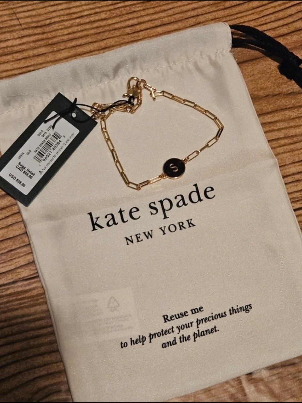 kate spade Gold Chain Bracelet with S Initial Disc